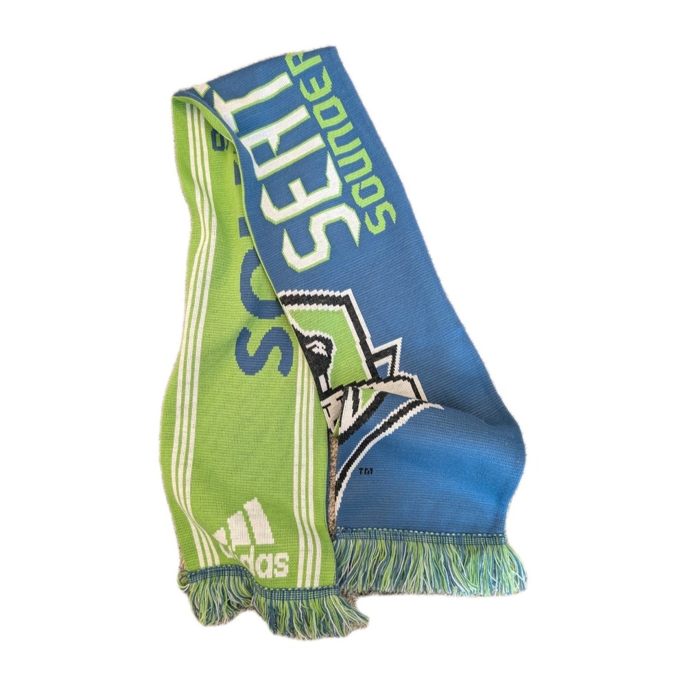 Seattle Sounders FC Soccer Club Knit Scarf Adidas Green And Blue Double Sided